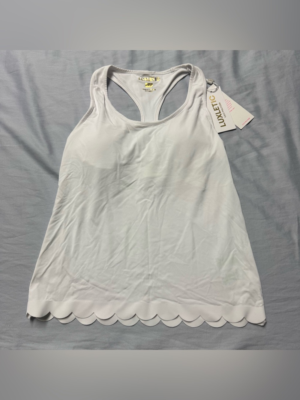 Lilly Pulitzer White Luxletic Racerback Tank Scalloped Hem